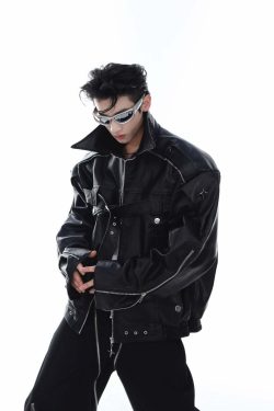 Y2K Grunge Biker Jacket - Retro 90s Fashion, Y2K Summer Outfits, Gothic Y2K Style