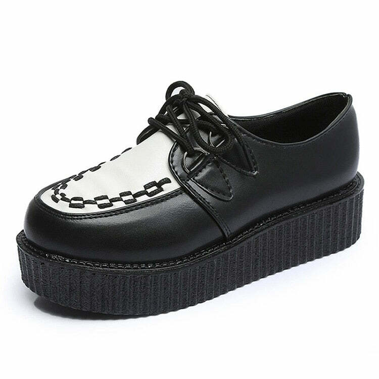 Y2K Grunge Black & White Creepers - Retro 90s Fashion, Gothic Y2K, Summer Y2K Outfits