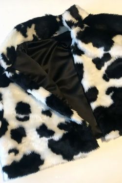 Y2K Grunge Black & White Faux Fur Jacket - Retro 90s Fashion, Y2K Outfits, Pastel Goth Style