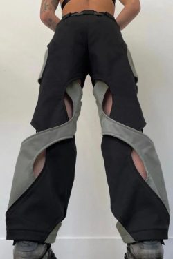 Y2K Grunge Black and Gray Sweatpants - Retro 90s Fashion, Summer Y2K Outfits, Gothic Y2K Style