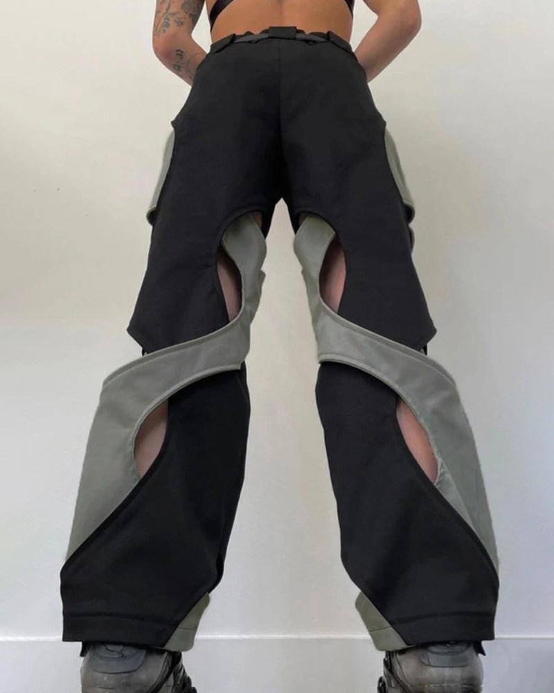 Y2K Grunge Black and Gray Sweatpants - Retro 90s Fashion, Summer Y2K Outfits, Gothic Y2K Style