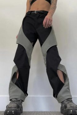 Y2K Grunge Black and Gray Sweatpants - Retro 90s Fashion, Summer Y2K Outfits, Gothic Y2K Style