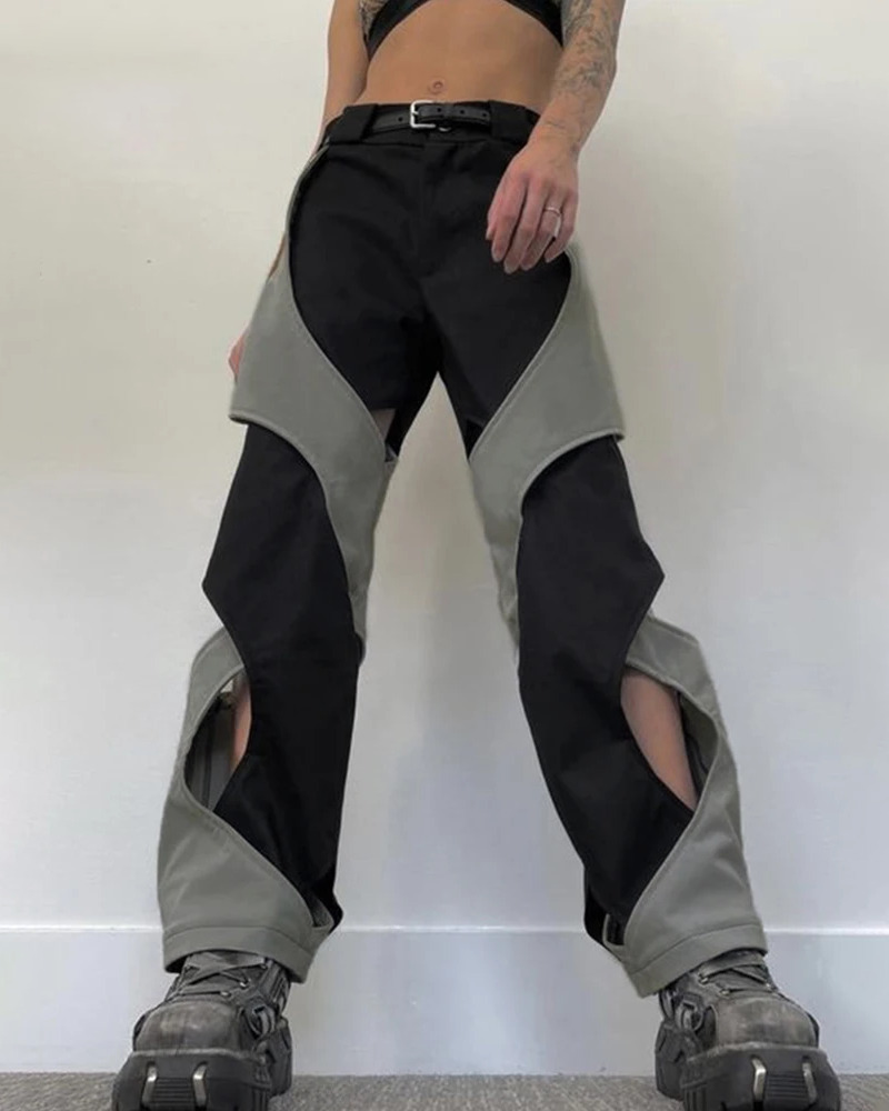 Y2K Grunge Black and Gray Sweatpants - Retro 90s Fashion, Summer Y2K Outfits, Gothic Y2K Style