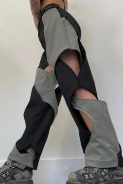 Y2K Grunge Black and Gray Sweatpants - Retro 90s Fashion, Summer Y2K Outfits, Gothic Y2K Style