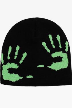 Y2K Grunge Black and Green Beanie - Retro 90s Fashion, Gothic Y2K, Pastel Goth Style