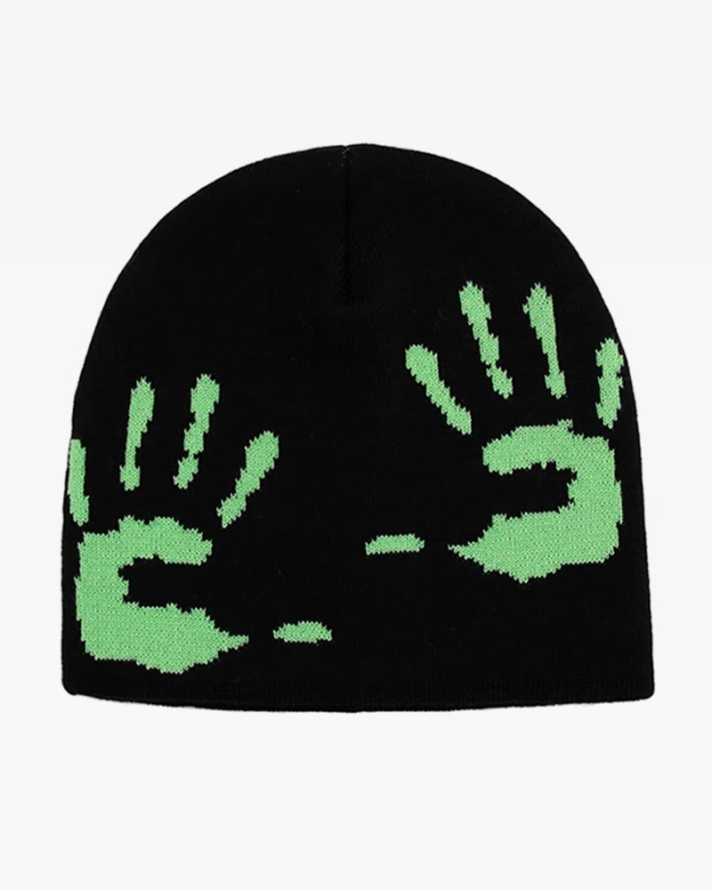 Y2K Grunge Black and Green Beanie - Retro 90s Fashion, Gothic Y2K, Pastel Goth Style
