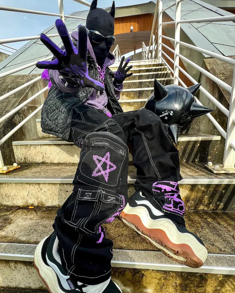 Y2K Grunge Black and Purple Cargo Pants - 90s Retro, Summer Outfits, Y2K Fashion