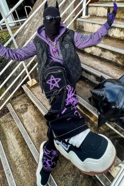 Y2K Grunge Black and Purple Cargo Pants - 90s Retro, Summer Outfits, Y2K Fashion
