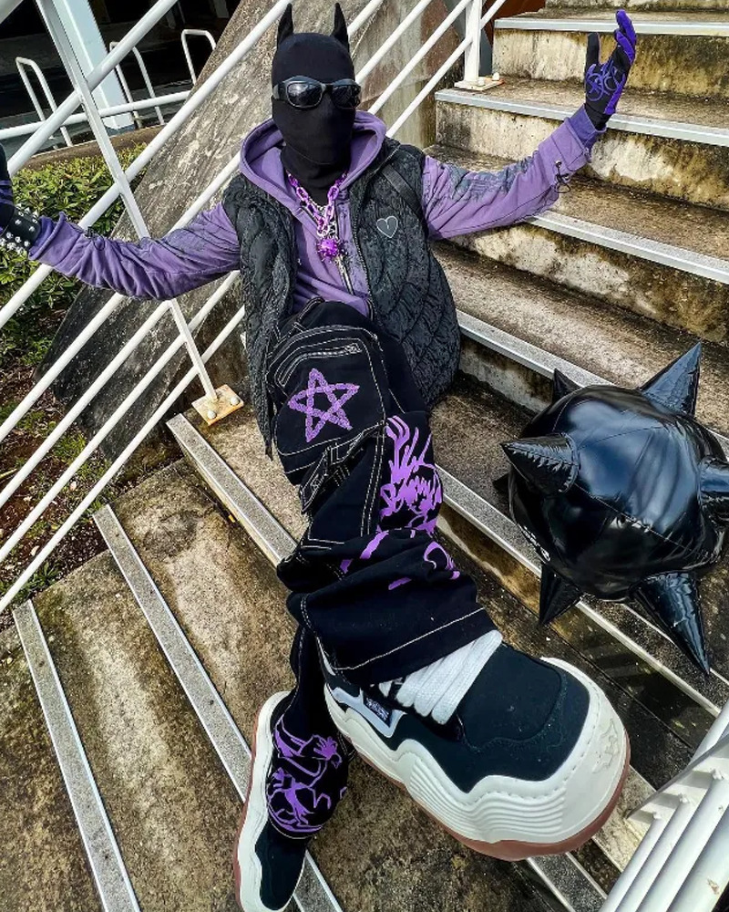 Y2K Grunge Black and Purple Cargo Pants - 90s Retro, Summer Outfits, Y2K Fashion