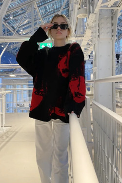 Y2K Grunge Black and Red Sweater - 90s Fashion, Retro Style, Gothic Y2K, Y2K Outfits