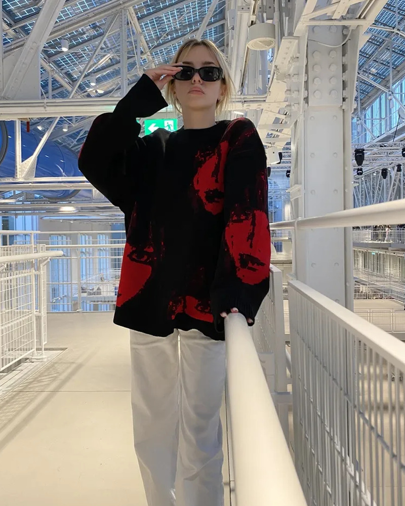 Y2K Grunge Black and Red Sweater - 90s Fashion, Retro Style, Gothic Y2K, Y2K Outfits