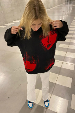 Y2K Grunge Black and Red Sweater - 90s Fashion, Retro Style, Gothic Y2K, Y2K Outfits