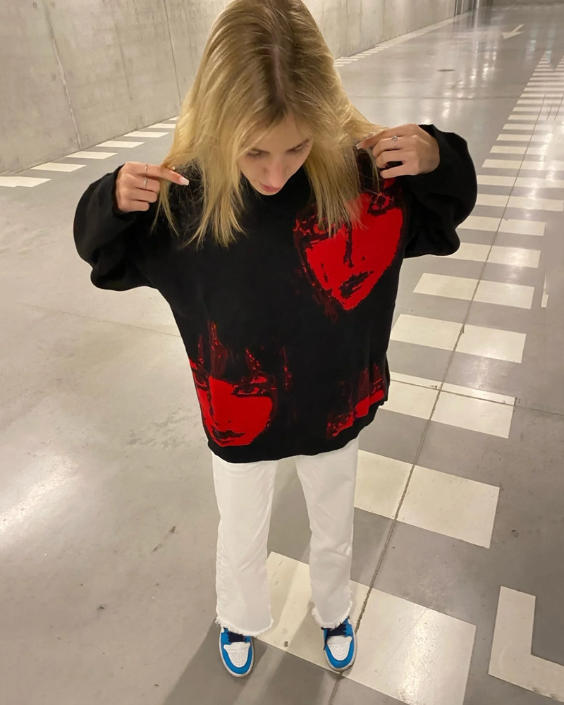 Y2K Grunge Black and Red Sweater - 90s Fashion, Retro Style, Gothic Y2K, Y2K Outfits