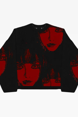 Y2K Grunge Black and Red Sweater - 90s Fashion, Retro Style, Gothic Y2K, Y2K Outfits