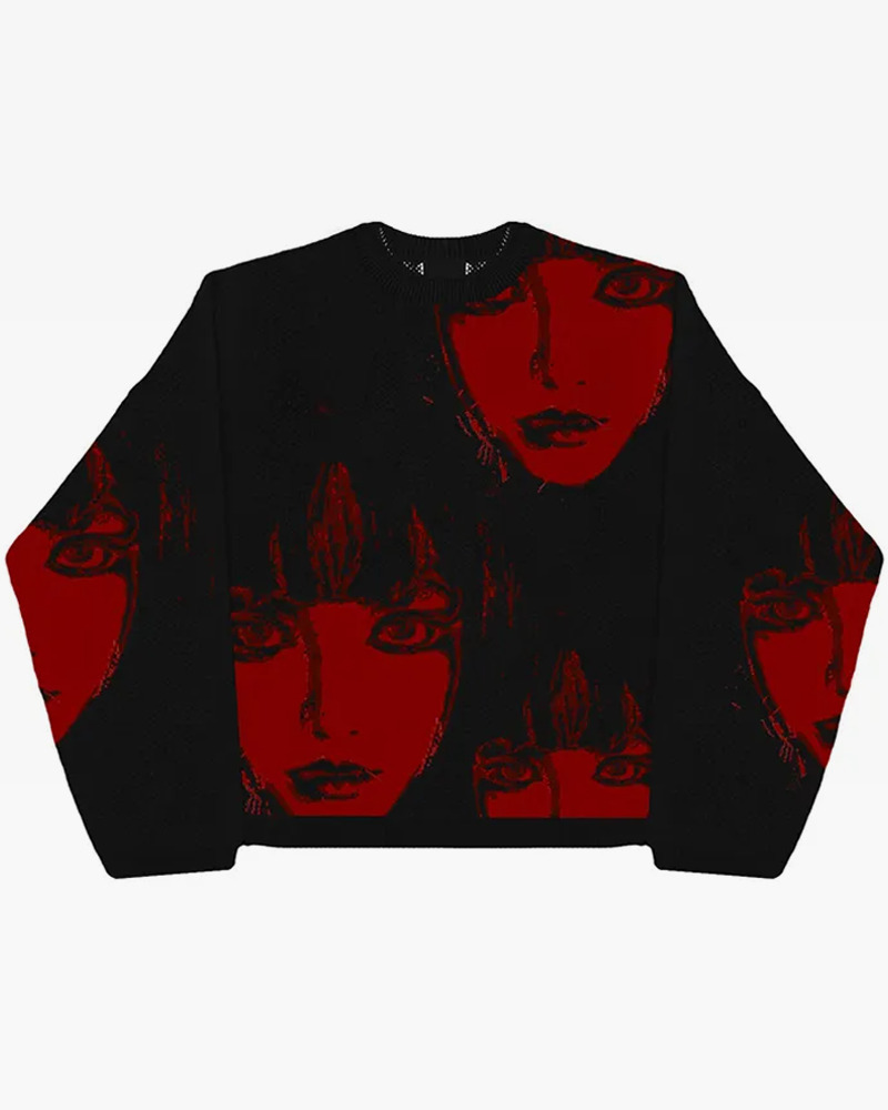 Y2K Grunge Black and Red Sweater - 90s Fashion, Retro Style, Gothic Y2K, Y2K Outfits