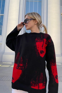 Y2K Grunge Black and Red Sweater - 90s Fashion, Retro Style, Gothic Y2K, Y2K Outfits