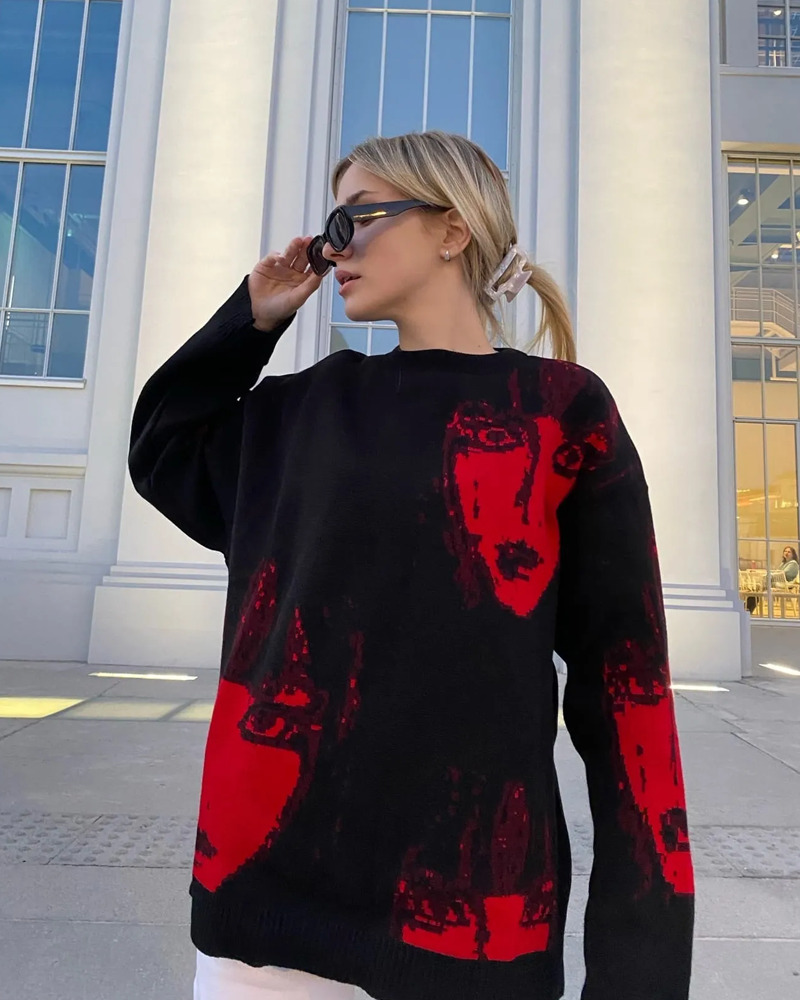 Y2K Grunge Black and Red Sweater - 90s Fashion, Retro Style, Gothic Y2K, Y2K Outfits