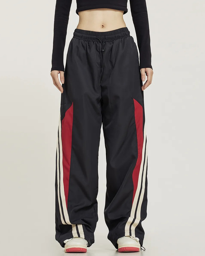 Y2K Grunge Black and Red Track Pants - 90s Retro Style, Summer Y2K Outfits, Gothic Y2K