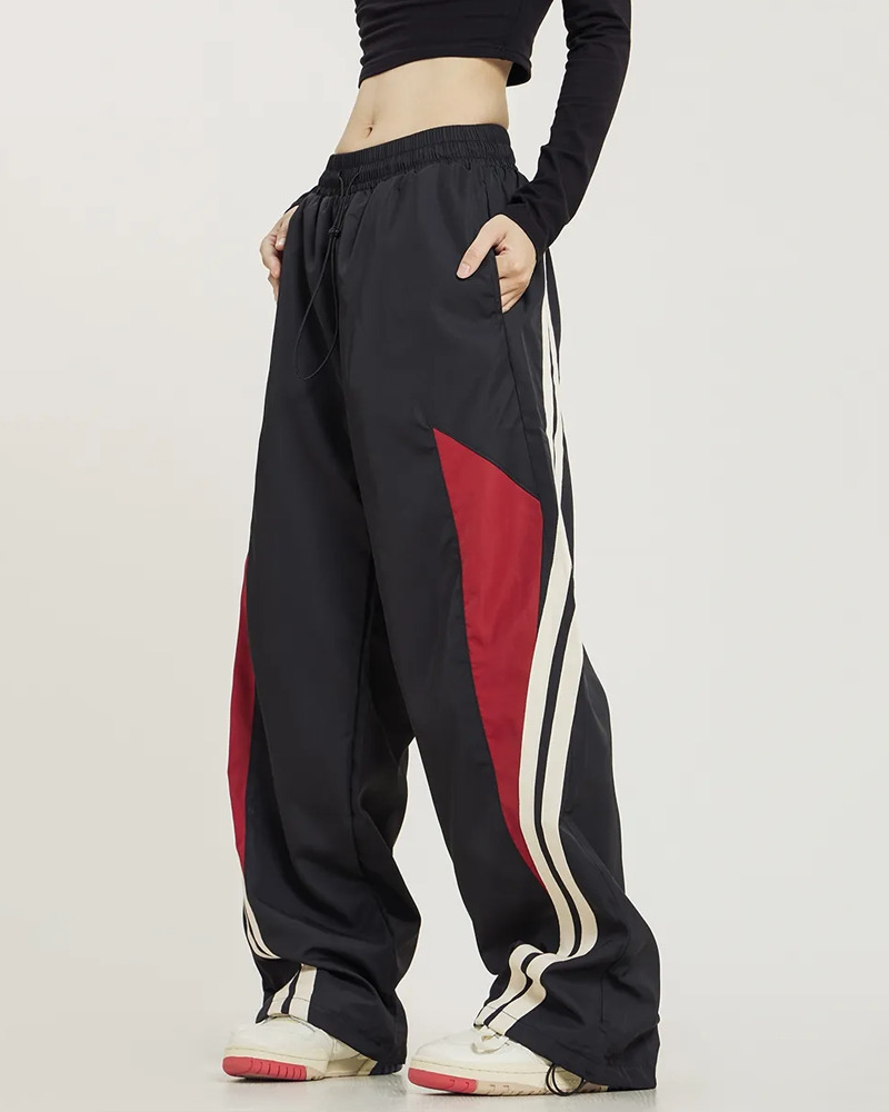 Y2K Grunge Black and Red Track Pants - 90s Retro Style, Summer Y2K Outfits, Gothic Y2K