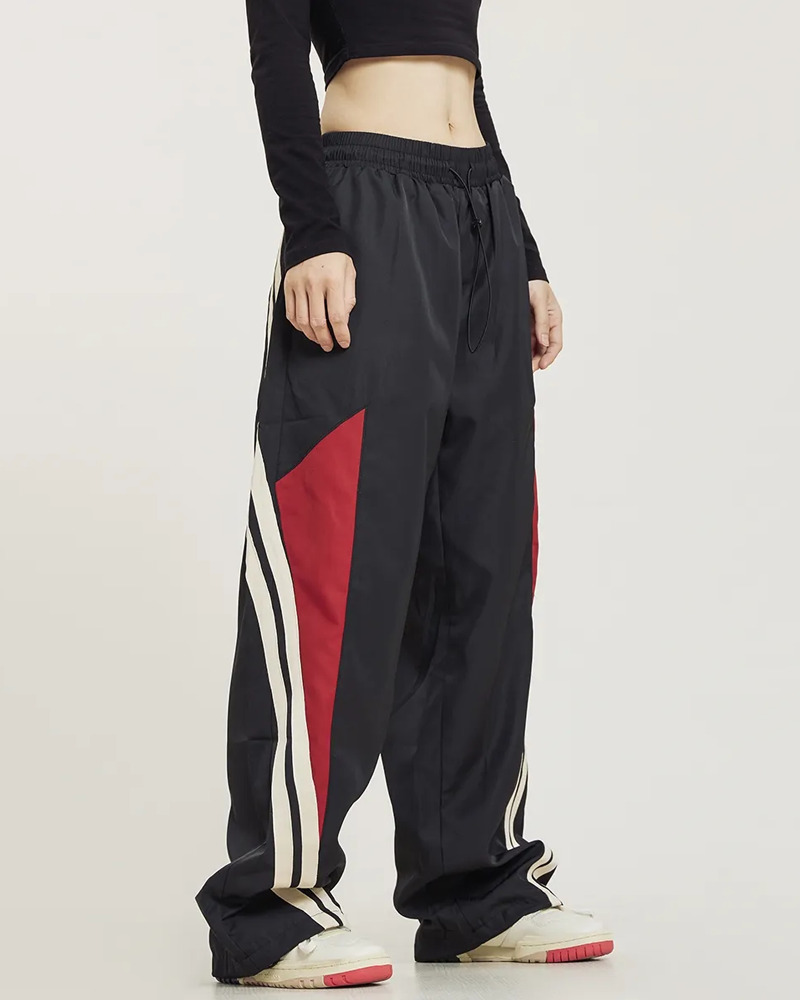 Y2K Grunge Black and Red Track Pants - 90s Retro Style, Summer Y2K Outfits, Gothic Y2K