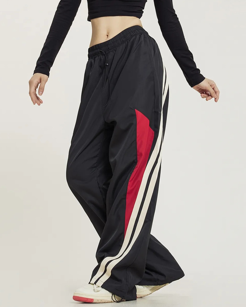 Y2K Grunge Black and Red Track Pants - 90s Retro Style, Summer Y2K Outfits, Gothic Y2K