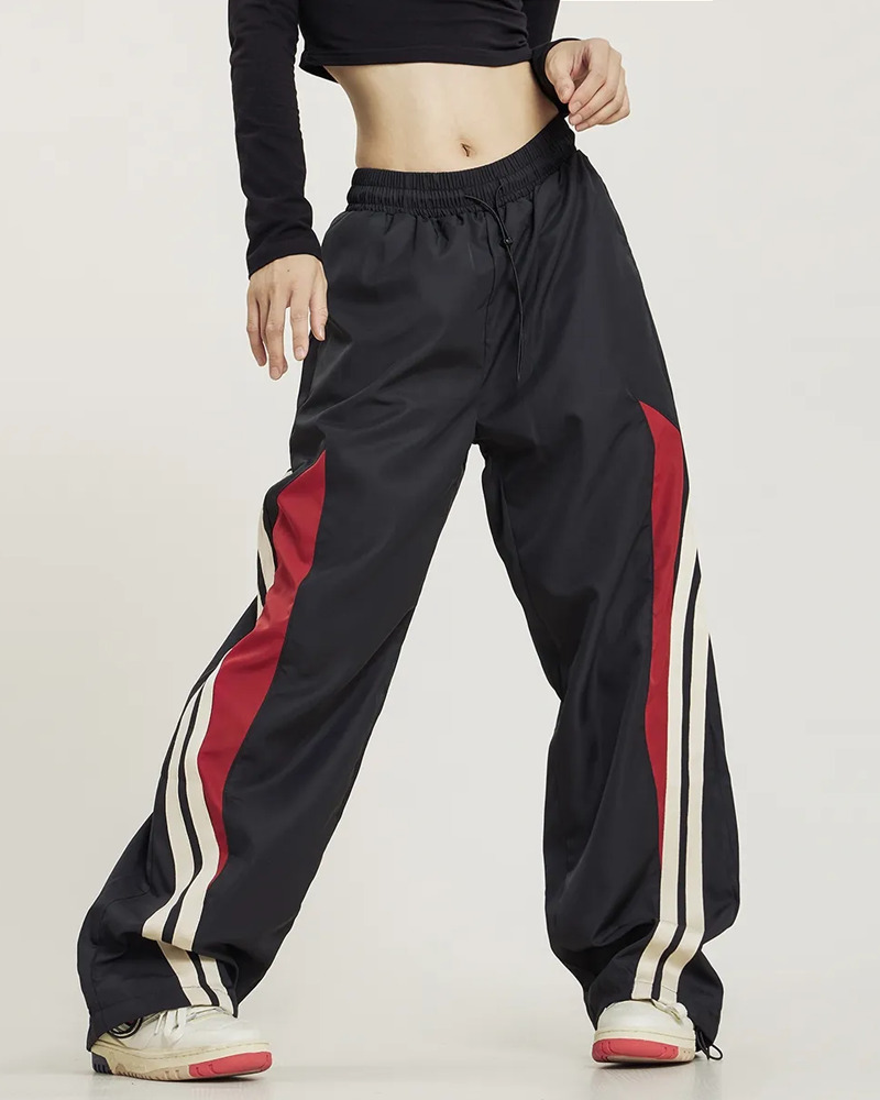 Y2K Grunge Black and Red Track Pants - 90s Retro Style, Summer Y2K Outfits, Gothic Y2K