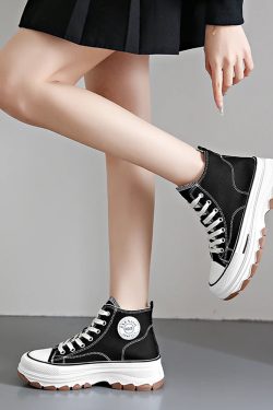 Y2K Grunge Black and White Canvas Shoes - Retro 90s Fashion, Y2K Summer & Party Outfits