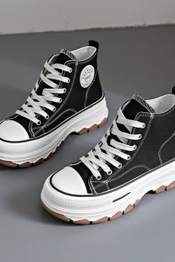 Y2K Grunge Black and White Canvas Shoes - Retro 90s Fashion, Y2K Summer & Party Outfits