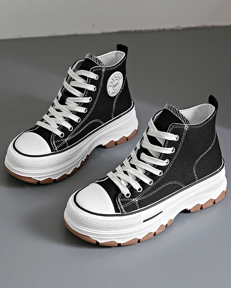 Y2K Grunge Black and White Canvas Shoes - Retro 90s Fashion, Y2K Summer & Party Outfits