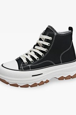 Y2K Grunge Black and White Canvas Shoes - Retro 90s Fashion, Y2K Summer & Party Outfits