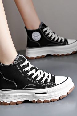 Y2K Grunge Black and White Canvas Shoes - Retro 90s Fashion, Y2K Summer & Party Outfits