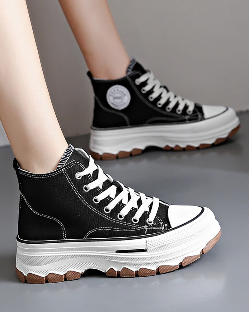 Y2K Grunge Black and White Canvas Shoes - Retro 90s Fashion, Y2K Summer & Party Outfits