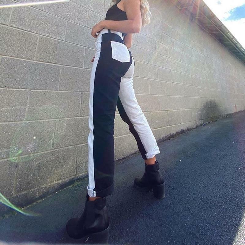Y2K Grunge Black and White Jeans - 90s Retro Fashion, Summer Y2K Outfits, Gothic Y2K Style