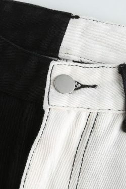Y2K Grunge Black and White Jeans - 90s Retro Fashion, Summer Y2K Outfits, Gothic Y2K Style