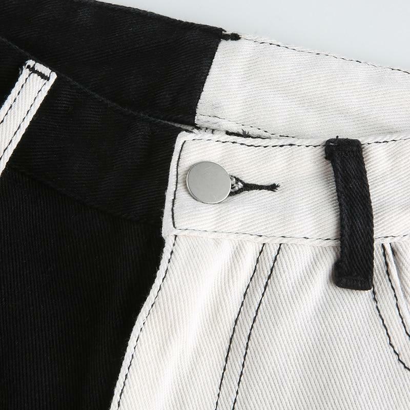 Y2K Grunge Black and White Jeans - 90s Retro Fashion, Summer Y2K Outfits, Gothic Y2K Style
