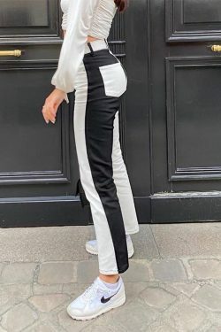 Y2K Grunge Black and White Jeans - 90s Retro Fashion, Summer Y2K Outfits, Gothic Y2K Style