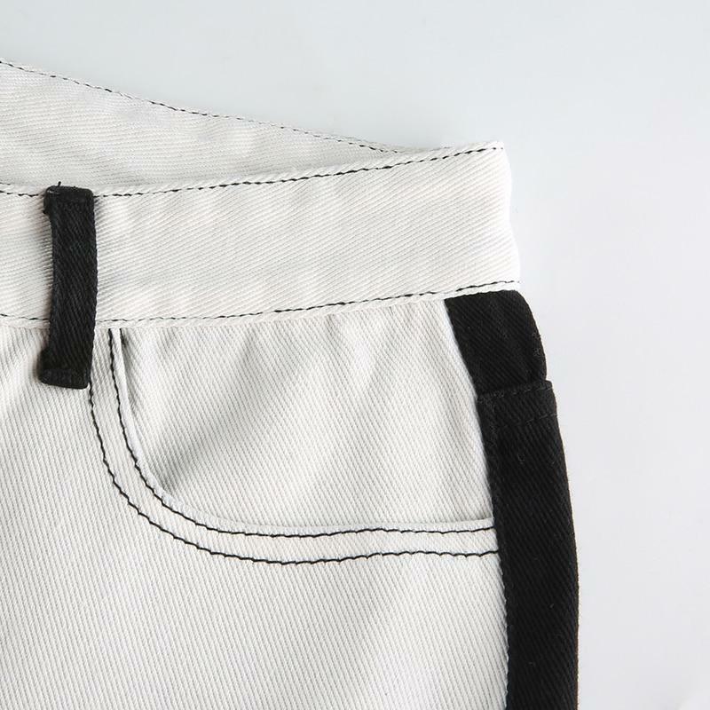 Y2K Grunge Black and White Jeans - 90s Retro Fashion, Summer Y2K Outfits, Gothic Y2K Style