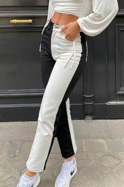 Y2K Grunge Black and White Jeans - 90s Retro Fashion, Summer Y2K Outfits, Gothic Y2K Style
