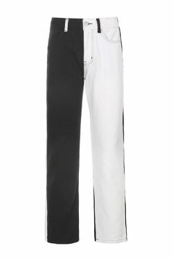 Y2K Grunge Black and White Jeans - 90s Retro Fashion, Summer Y2K Outfits, Gothic Y2K Style