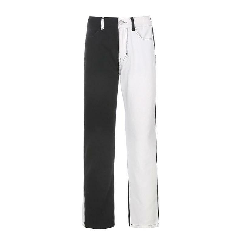 Y2K Grunge Black and White Jeans - 90s Retro Fashion, Summer Y2K Outfits, Gothic Y2K Style