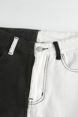 Y2K Grunge Black and White Jeans - 90s Retro Fashion, Summer Y2K Outfits, Gothic Y2K Style