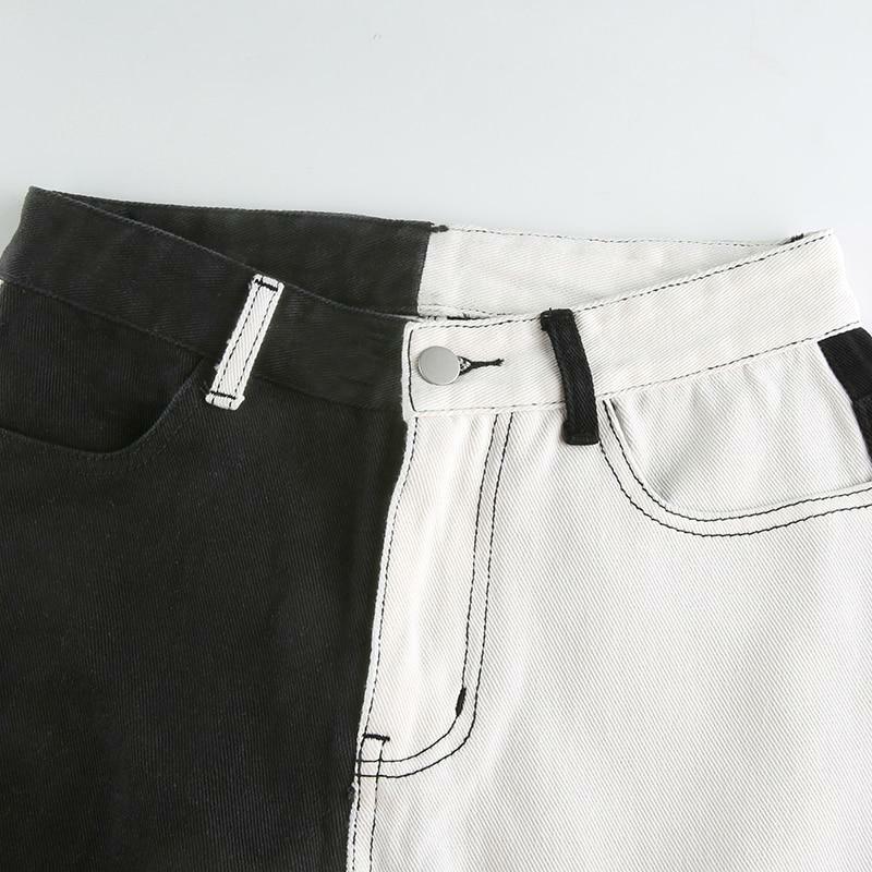 Y2K Grunge Black and White Jeans - 90s Retro Fashion, Summer Y2K Outfits, Gothic Y2K Style