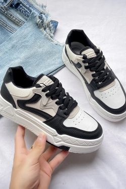 Y2K Grunge Black and White Sneakers - Retro 90s Fashion, Y2K Summer Outfits, Gothic Y2K Style