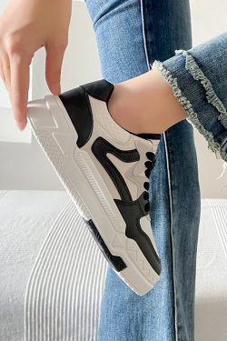 Y2K Grunge Black and White Sneakers - Retro 90s Fashion, Y2K Summer Outfits, Gothic Y2K Style
