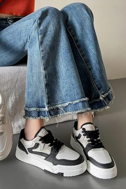 Y2K Grunge Black and White Sneakers - Retro 90s Fashion, Y2K Summer Outfits, Gothic Y2K Style