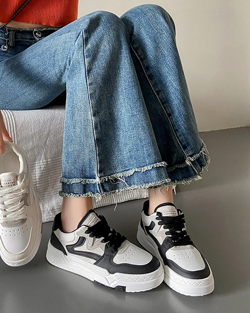 Y2K Grunge Black and White Sneakers - Retro 90s Fashion, Y2K Summer Outfits, Gothic Y2K Style