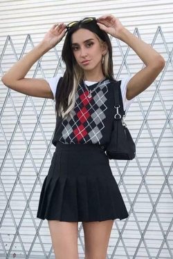 Y2K Grunge Black Argyle Vest - Retro 90s Fashion, Summer Outfits, and Pastel Goth Style
