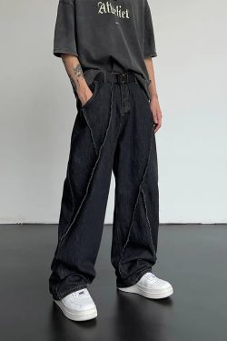 Y2K Grunge Black Baggy Jeans - Retro 90s Hip Hop Fashion, Summer Y2K Outfits