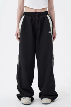 Y2K Grunge Black Baggy Joggers - 90s Retro Style, Summer Y2K Outfits, Gothic Y2K Fashion
