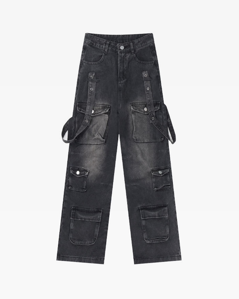 Y2K Grunge Black Cargo Jeans for Women - 90s Retro Summer Outfit, Y2K Fashion Essentials